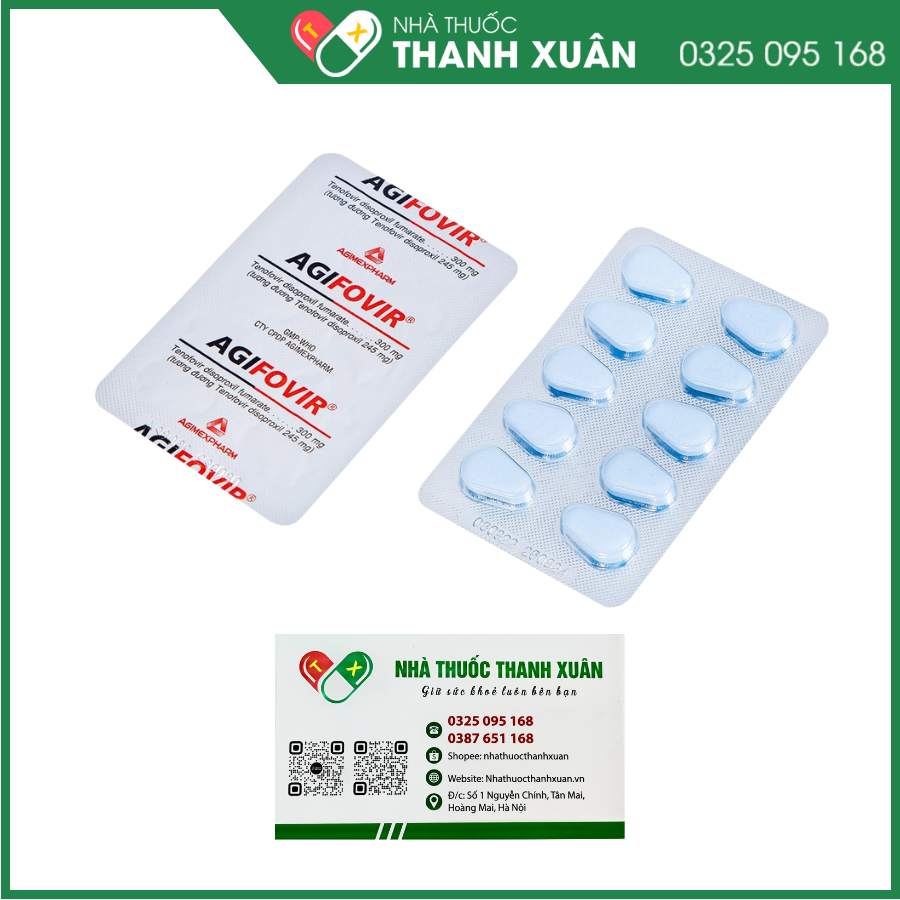 Agifovir 300mg điều trị viêm gan siêu virus B mãn tính (3 vỉ x 10 viên)