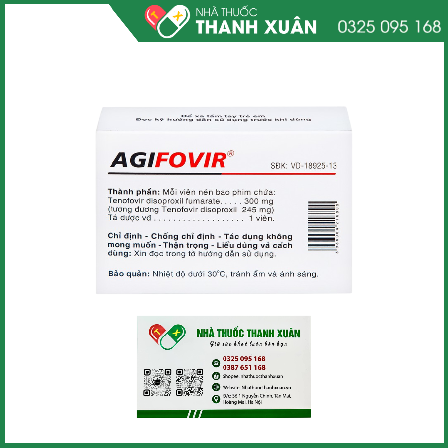 Agifovir 300mg điều trị viêm gan siêu virus B mãn tính (3 vỉ x 10 viên)