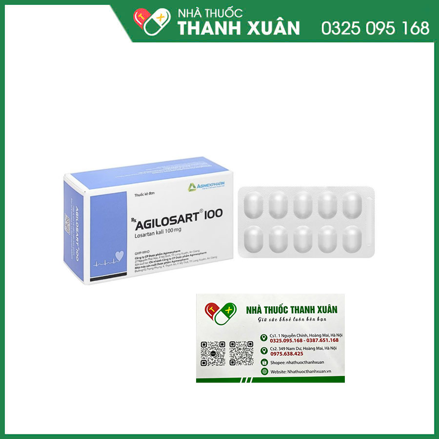 Agilosart 100 thuốc điều trị tăng huyết áp, bệnh thận ở bệnh nhân đái tháo đường, giảm đột quỵ ở bệnh nhân tăng huyết áp