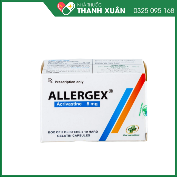 Allergex 8mg trị viêm mũi dị ứng, mề đay