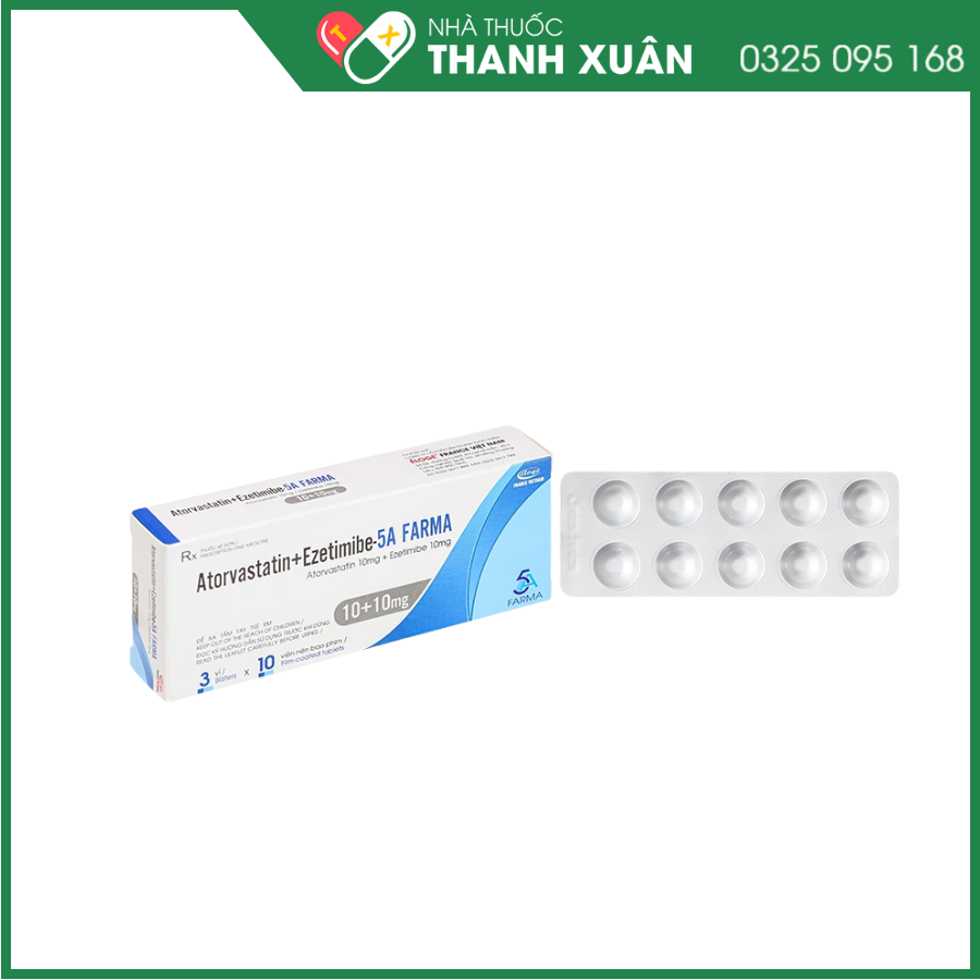 Atorvastatin+Ezetimibe 5A Farma 10+10mg phòng ngừa biến cố tim mạch