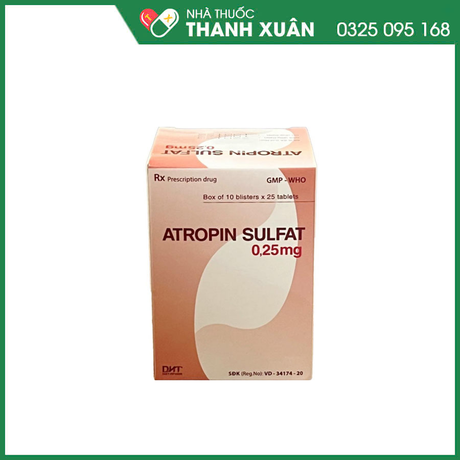 Atropin Sulfat 0,25mg thuốc giảm đau trong cơn co thắt cơ trơn đường tiêu hoá và tiết niệu, chống say tàu xe