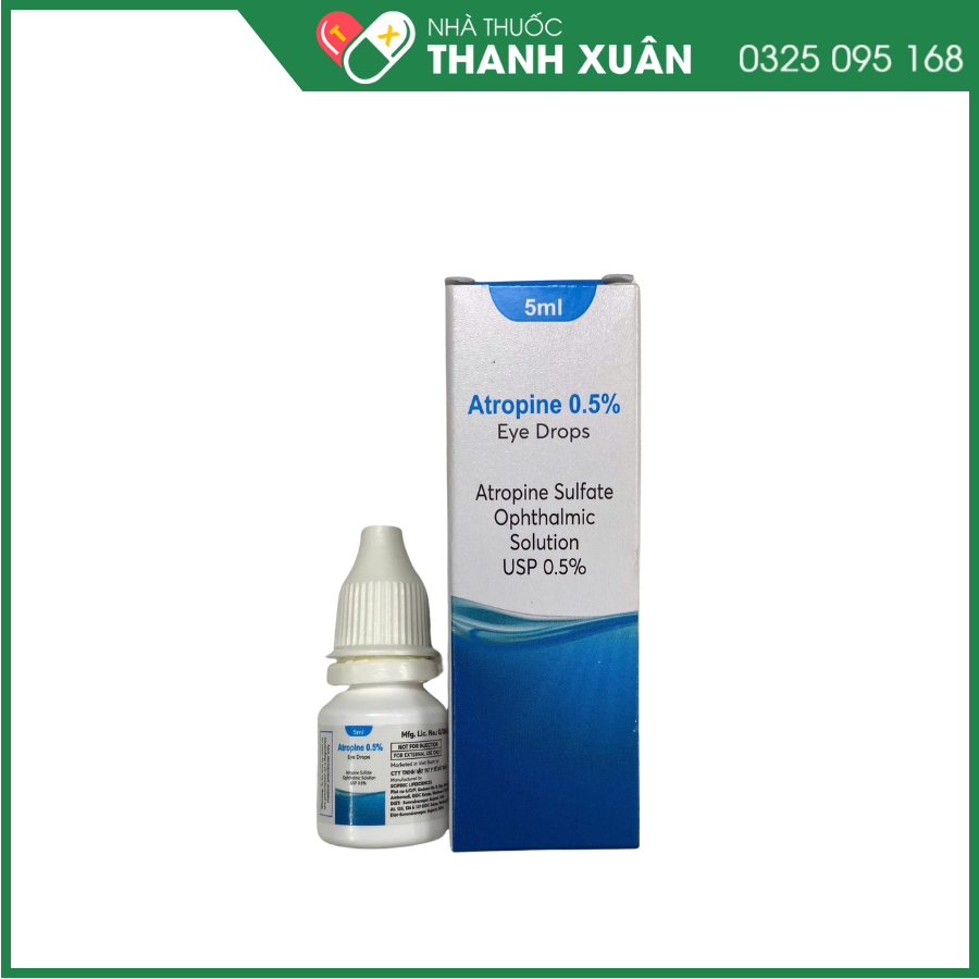 Atropine 0,5% 5ml sử dụng trong thăm khám tật khúc xạ ở trẻ, điều trị viêm mống mắt, viêm màng bồ đào ở người lớn