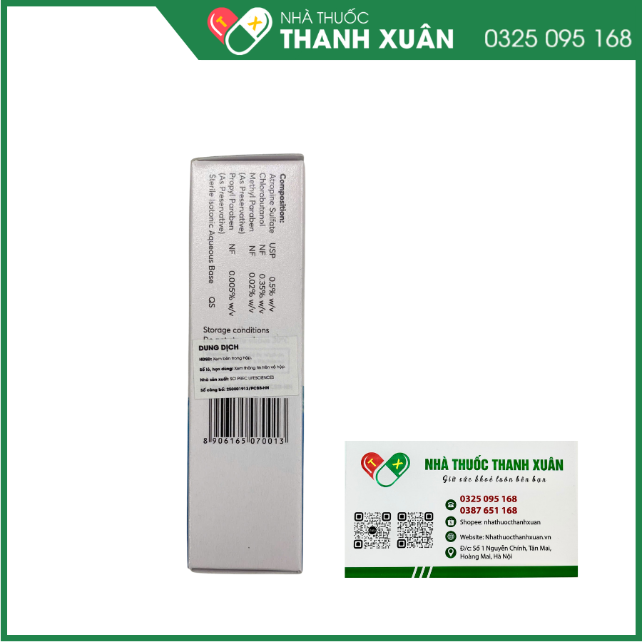 Atropine 0,5% 5ml sử dụng trong thăm khám tật khúc xạ ở trẻ, điều trị viêm mống mắt, viêm màng bồ đào ở người lớn
