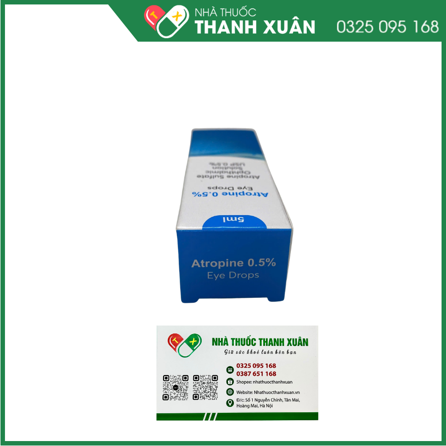 Atropine 0,5% 5ml sử dụng trong thăm khám tật khúc xạ ở trẻ, điều trị viêm mống mắt, viêm màng bồ đào ở người lớn