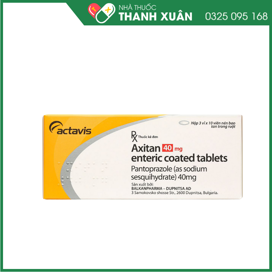 Viên bao tan ở ruột Axitan 40mg điều trị dạ dày (3 vỉ x 10 viên)