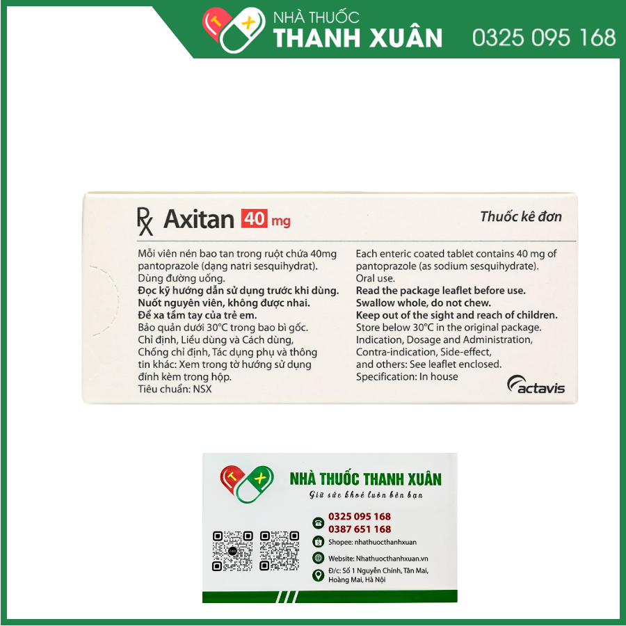 Viên bao tan ở ruột Axitan 40mg điều trị dạ dày (3 vỉ x 10 viên)