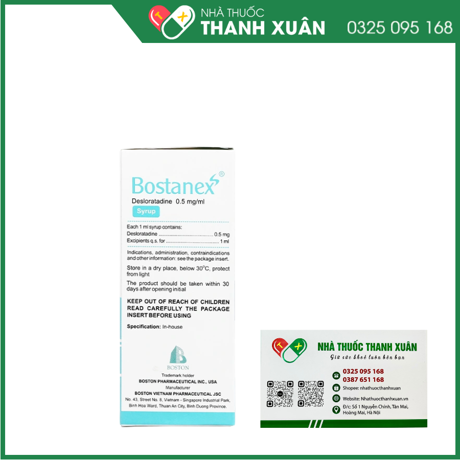 Siro Bostanex 0.5mg/ml giảm các triệu chứng viêm mũi dị ứng, mề đay