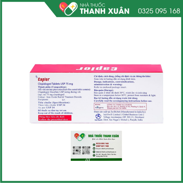 Caplor 75mg dự phòng biến cố do huyết khối động mạch