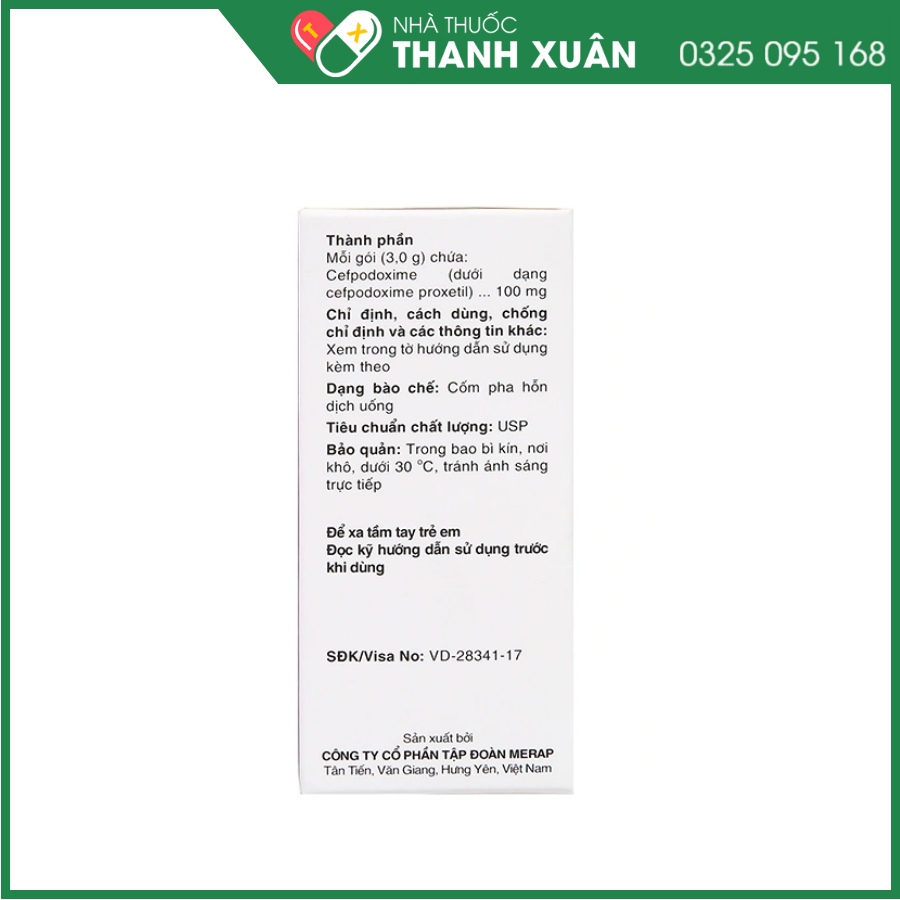 Cốm pha hỗn dịch uống Cebest 100mg trị nhiễm khuẩn