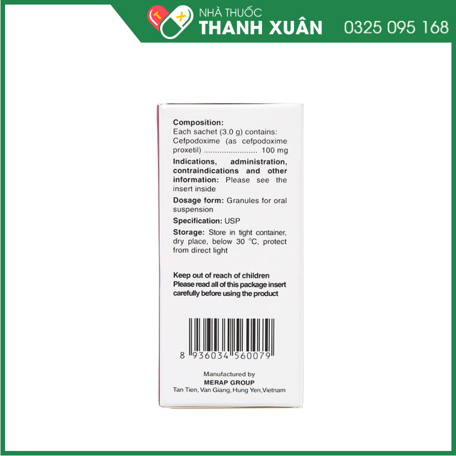 Cốm pha hỗn dịch uống Cebest 100mg trị nhiễm khuẩn