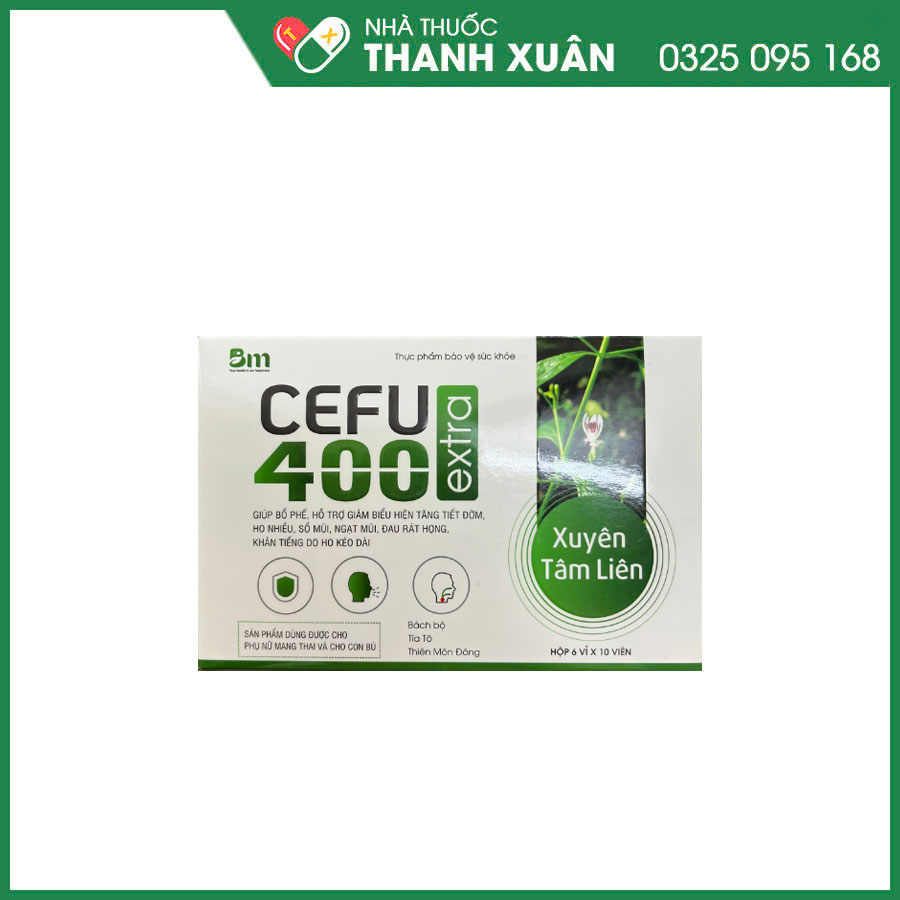 CEFU 400 Extra viên uống bổ phế giúp hỗ trợ giảm ho, giảm mũi, giảm đau rát họng, khản tiếng do ho kéo dài