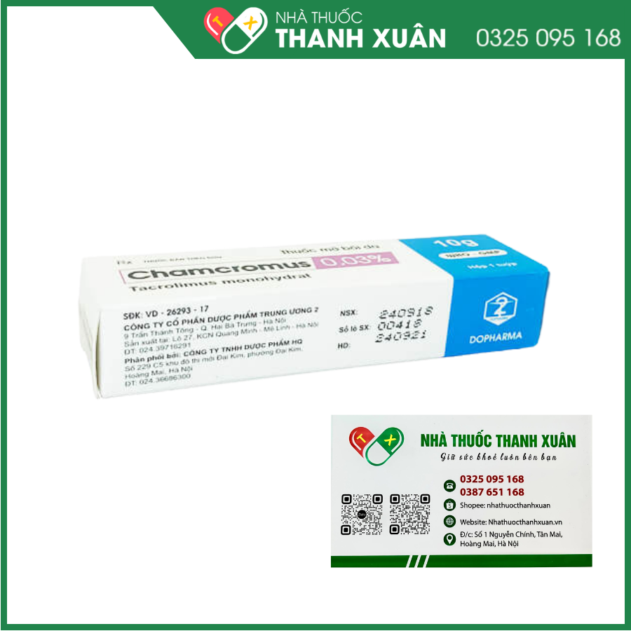 Chamcromus 0,03% điều trị bệnh chàm thể tạng (viêm da thể tạng) từ vừa đến nặng