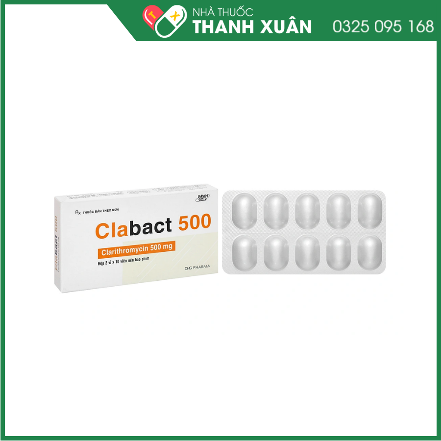 Clabact 500 mg thuốc điều trị nhiễm khuẩn hô hấp, da và đau dạ dày do vi khuẩn HP