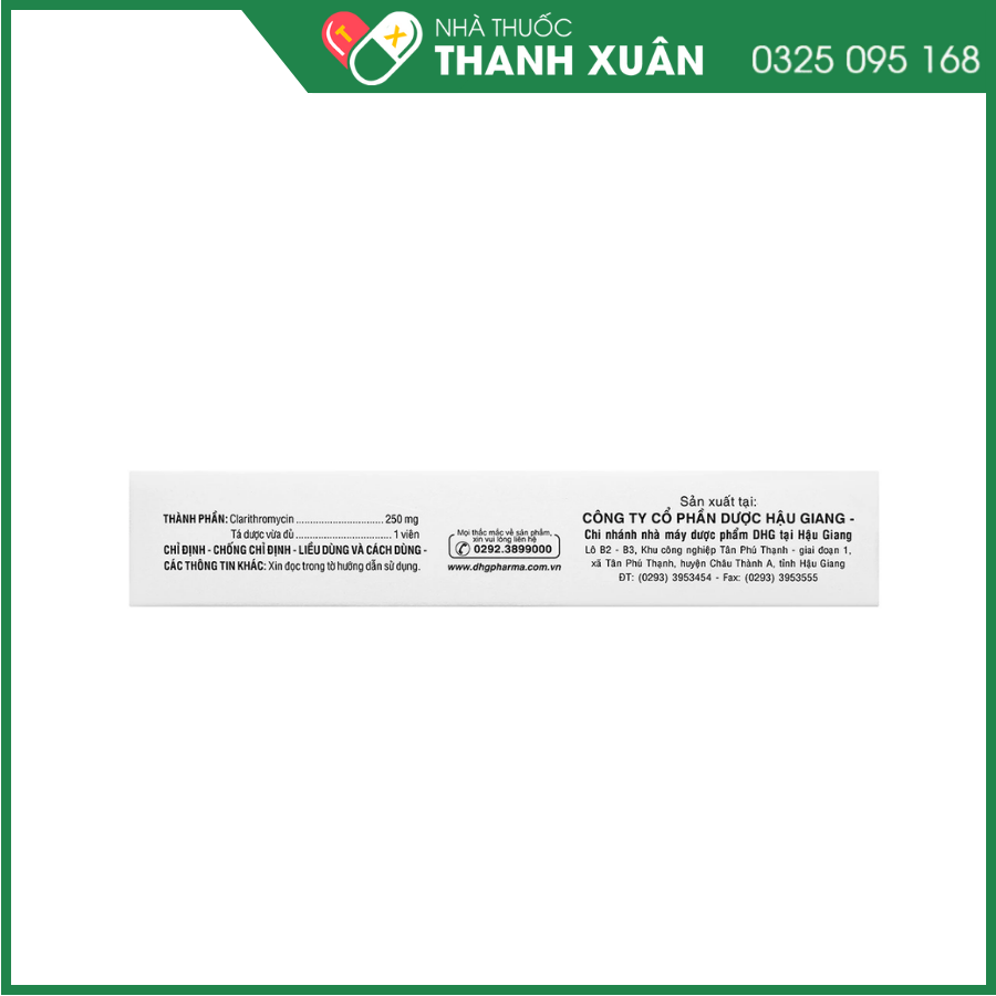 Clabact 250 mg thuốc điều trị nhiễm khuẩn hô hấp, da và đau dạ dày do vi khuẩn HP