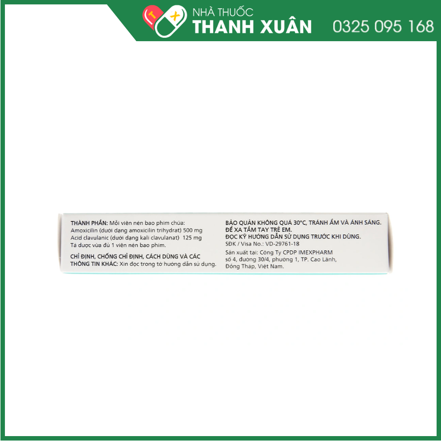 Thuốc Claminat 625mg Imexpharm điều trị nhiễm trùng