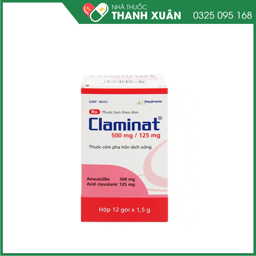 Cốm pha hỗn dịch uống Claminat 500mg/125mg trị nhiễm khuẩn