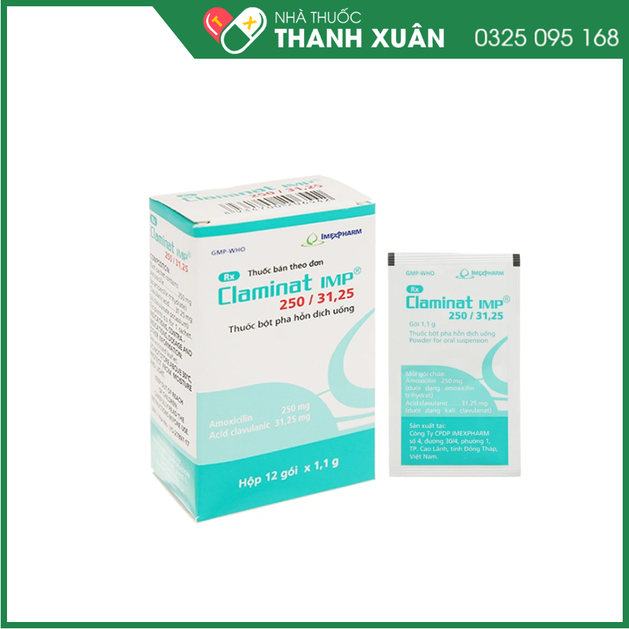 Bột pha hỗn dịch uống Claminat IMP 250/31.25 trị nhiễm khuẩn