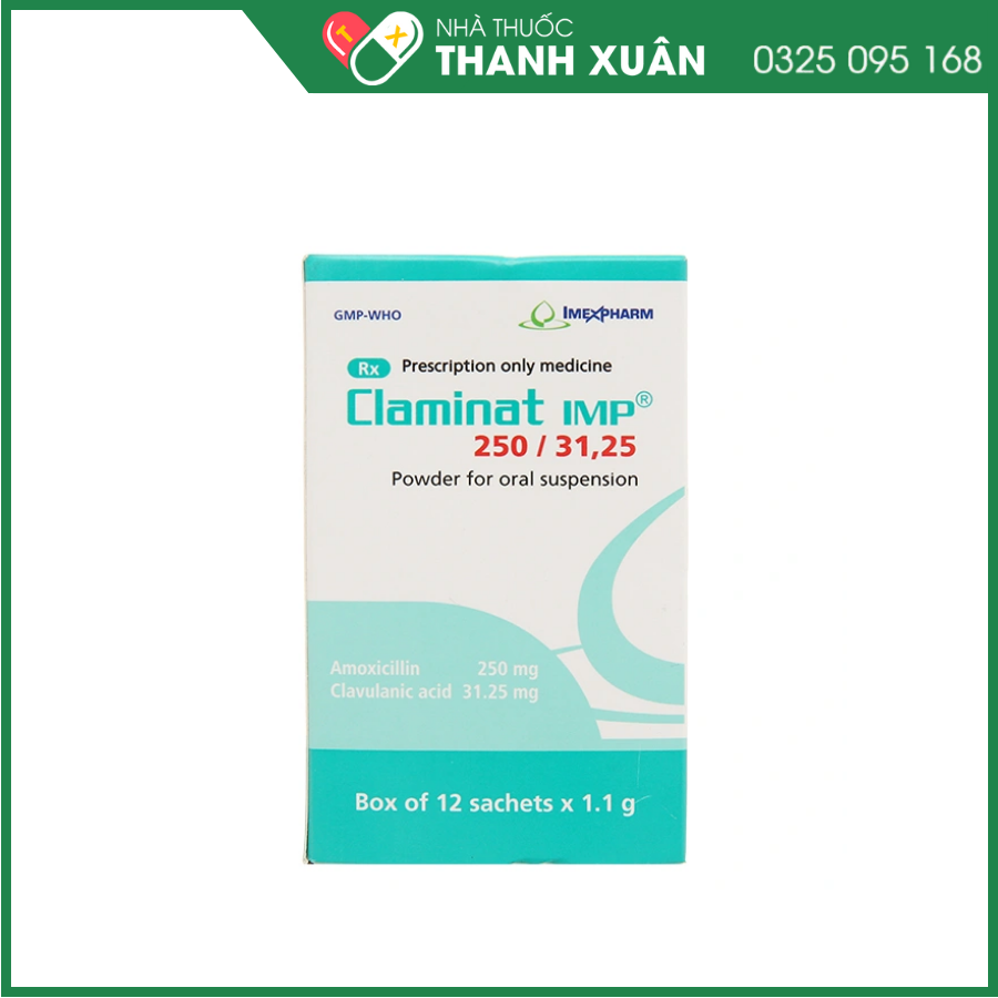 Bột pha hỗn dịch uống Claminat IMP 250/31.25 trị nhiễm khuẩn