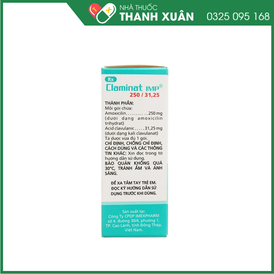 Bột pha hỗn dịch uống Claminat IMP 250/31.25 trị nhiễm khuẩn