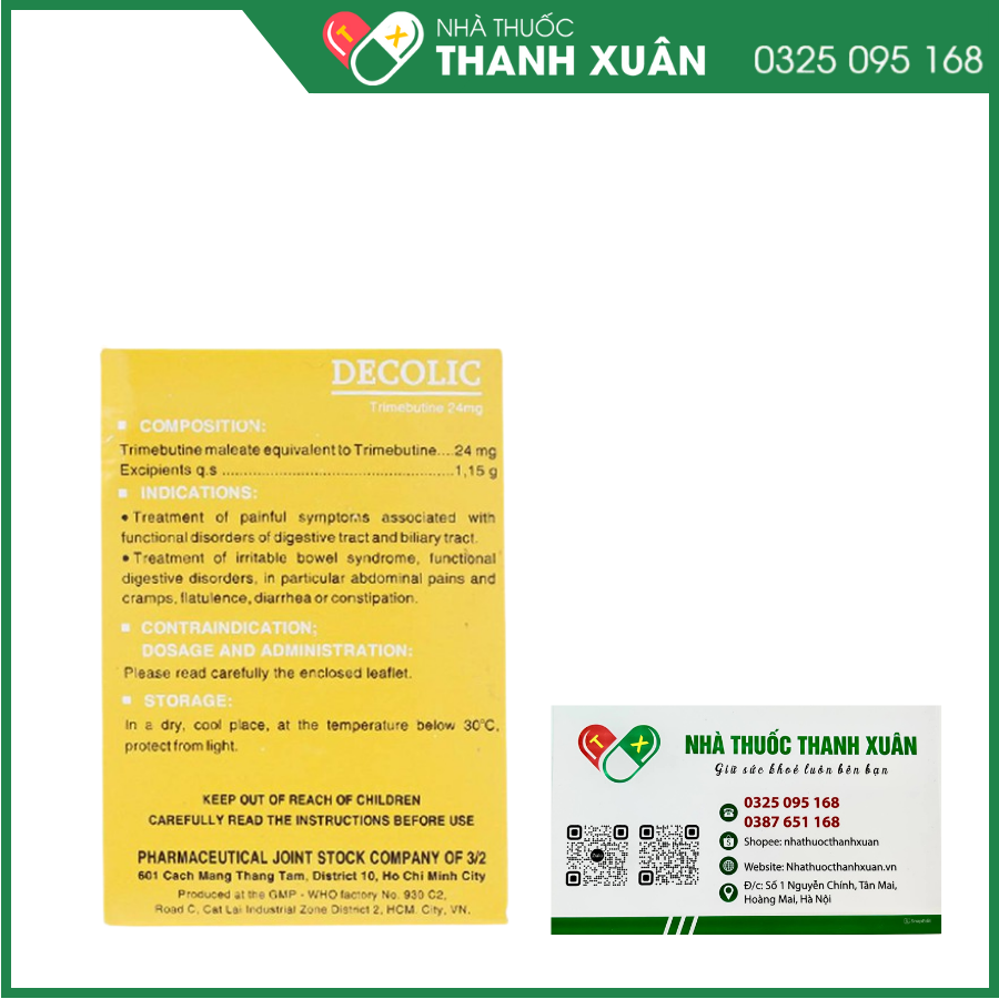 Decolic điều trị triệu chứng đau do rối loạn chức năng ống tiêu hóa và đường mật