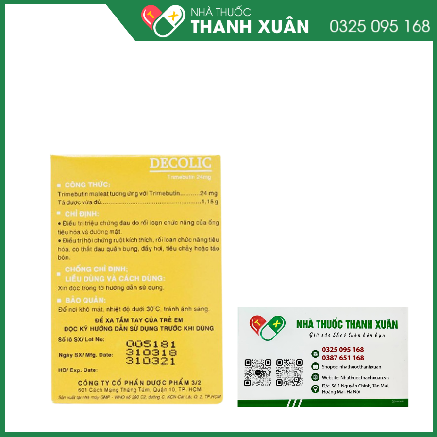 Decolic điều trị triệu chứng đau do rối loạn chức năng ống tiêu hóa và đường mật