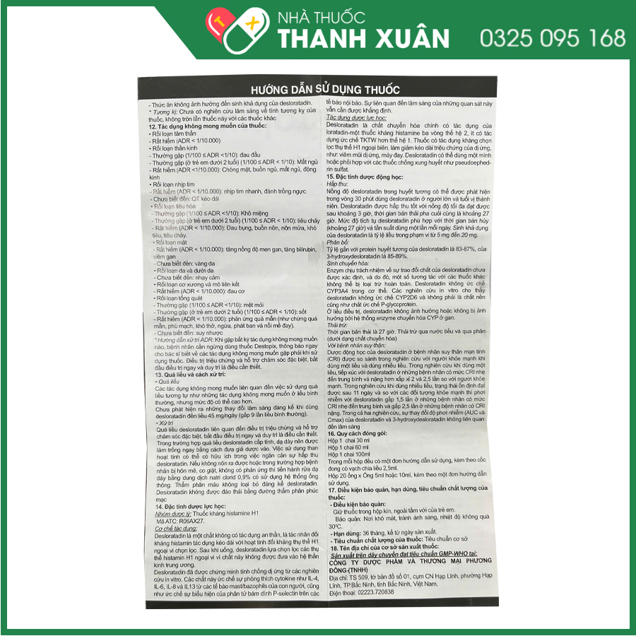 Destopix thuốc điều trị viêm mũi dị ứng, mày đay mạn tính vô căn