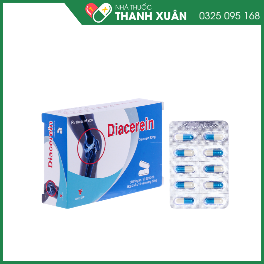 Diacerein 50mg trị thoái hóa khớp hông hoặc gối