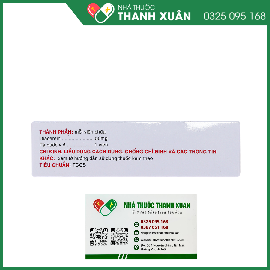 Diacerein 50mg trị thoái hóa khớp hông hoặc gối