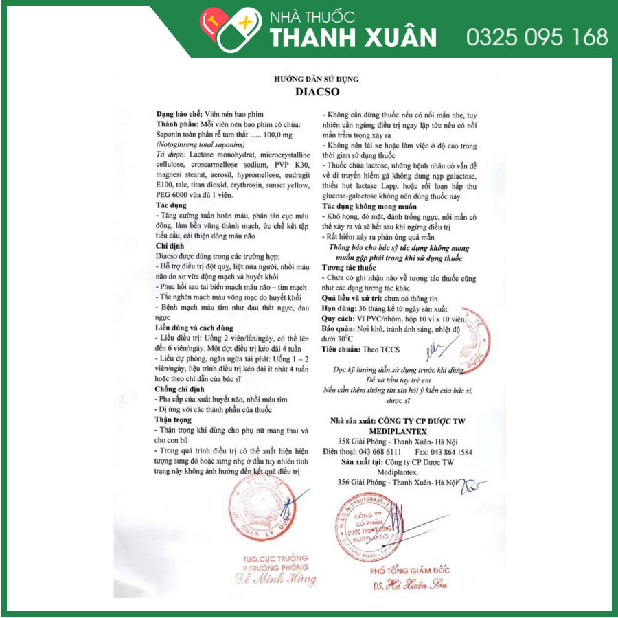 Diacso hỗ trợ và điều trị đột quỵ, liệt nửa người, nhồi máu cơ tim