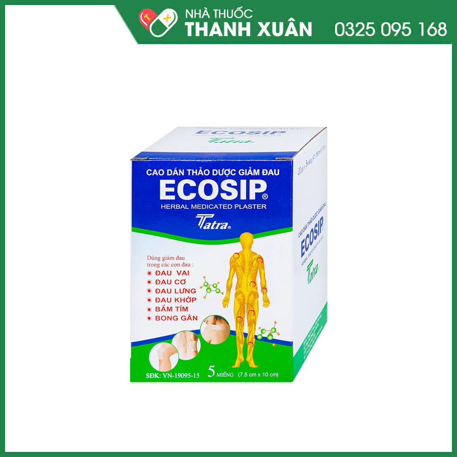 Ecosip tara chỉ định trong trường hợp bầm tím, bong gân và giảm đau đầu gối, đau lưng, đau vai, đau tay