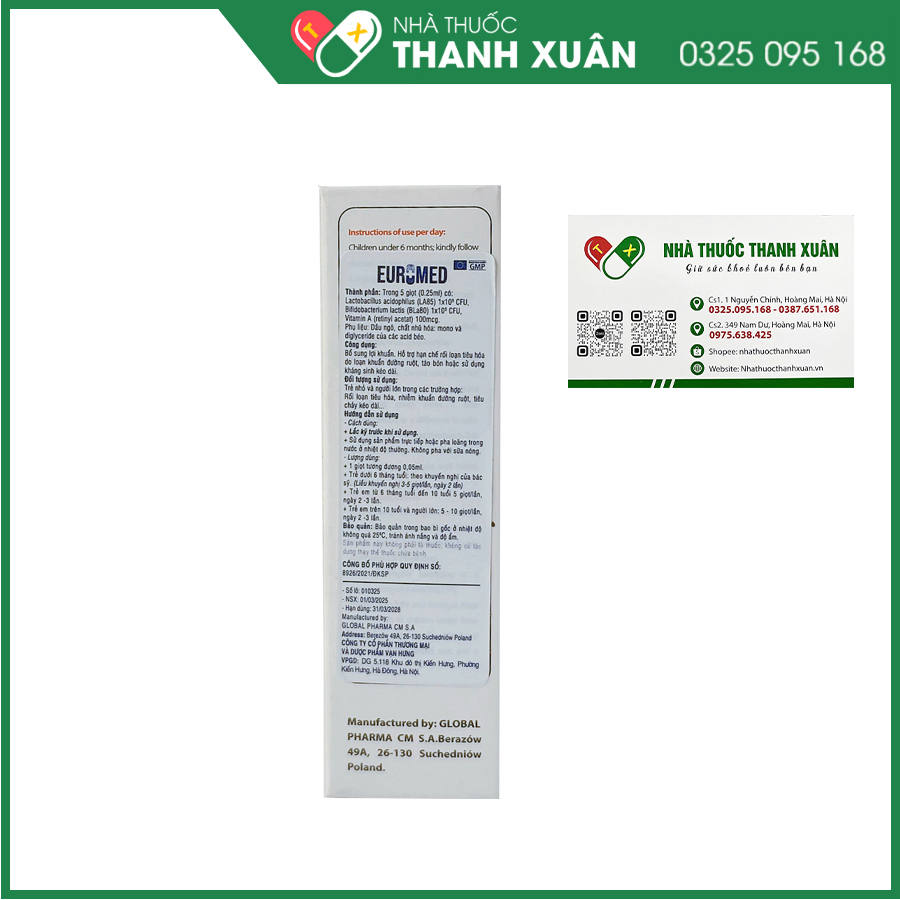 Euromed giúp bổ sung lợi khuẩn, hỗ trợ hạn chế rối loạn tiêu hóa do loạn khuẩn đường ruột, táo bón hoặc sử dụng kháng sinh dài ngày