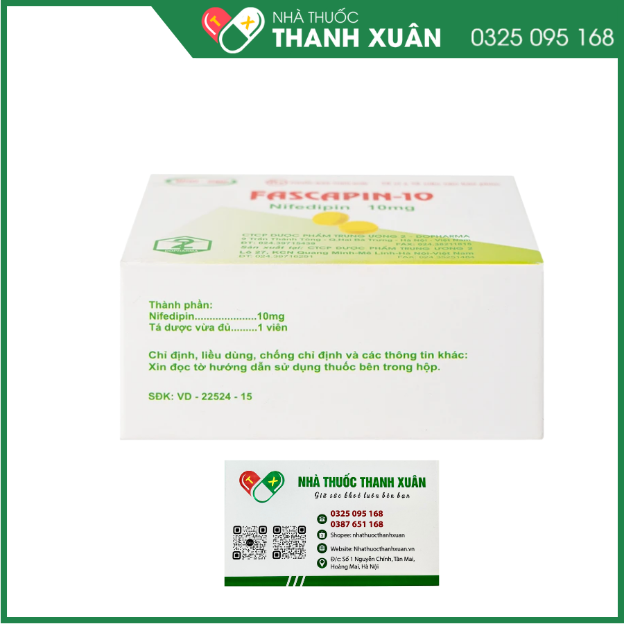 Fascapin-10 trị tăng huyết áp, dự phòng cơn đau thắt ngực