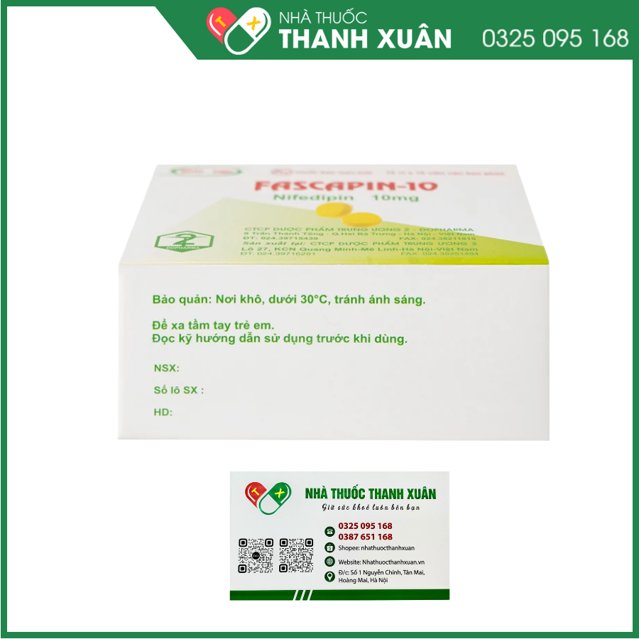 Fascapin-10 trị tăng huyết áp, dự phòng cơn đau thắt ngực