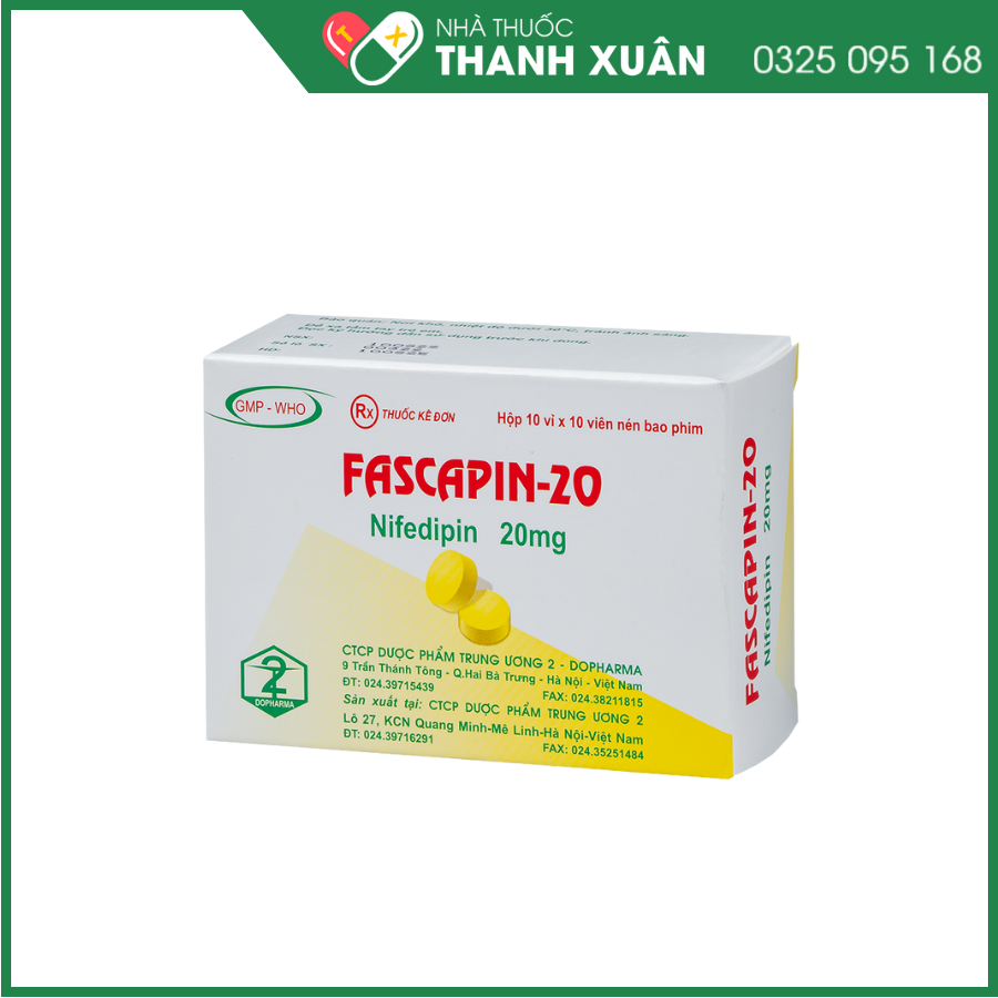 Fascapin-20 trị tăng huyết áp, dự phòng cơn đau thắt ngực