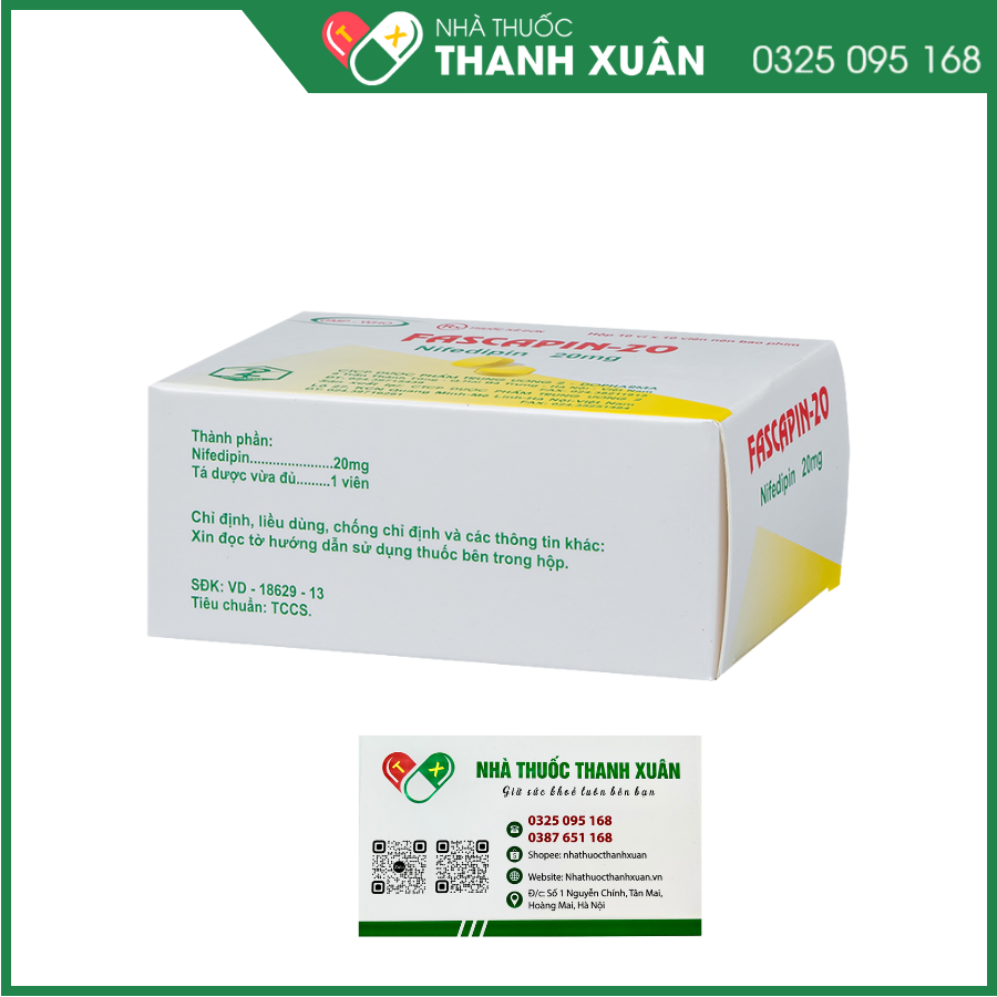 Fascapin-20 trị tăng huyết áp, dự phòng cơn đau thắt ngực