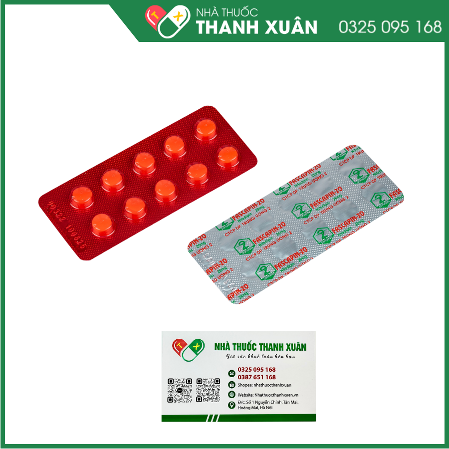 Fascapin-20 trị tăng huyết áp, dự phòng cơn đau thắt ngực