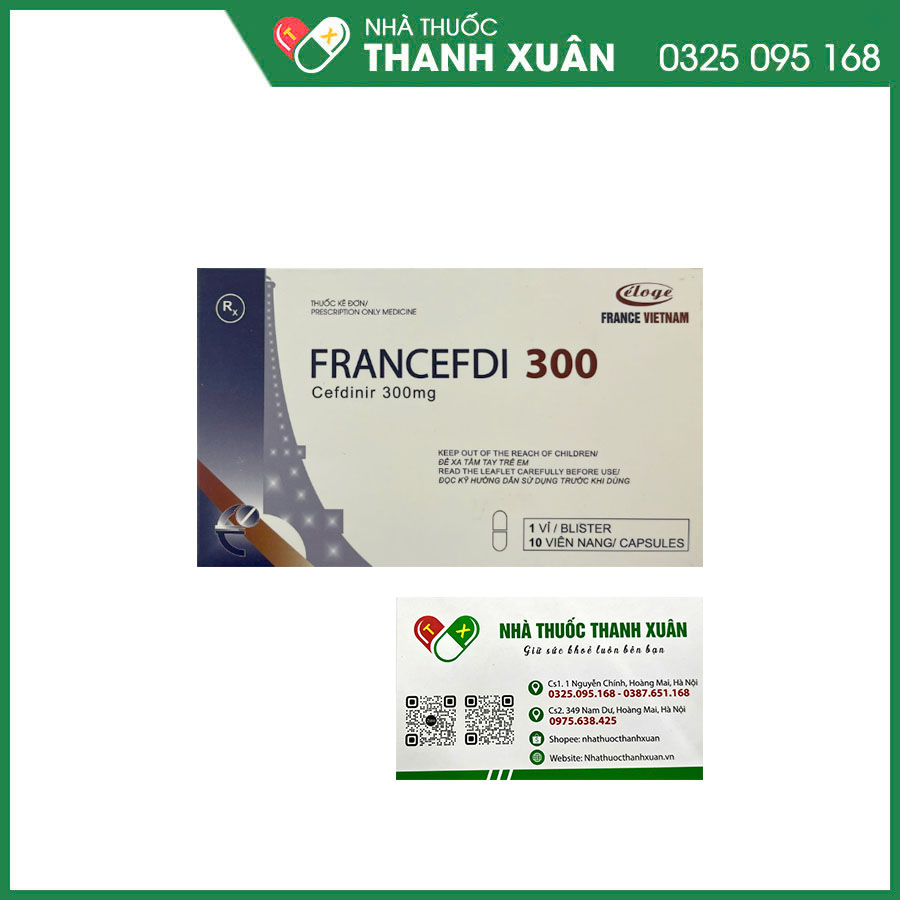 Francefdi 300 thuốc kháng sinh điều trị nhiễm khuẩn đường hô hấp, nhiễm khuẩn da và mô