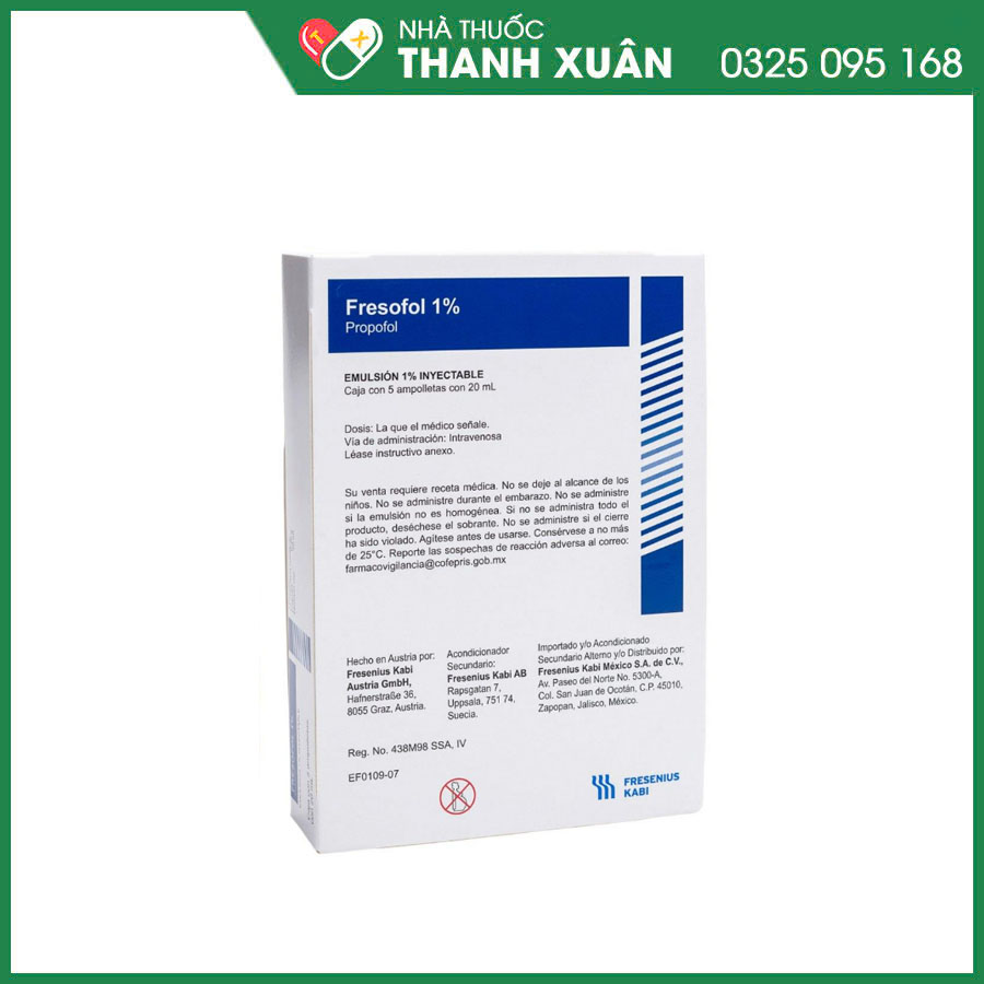 Fresofol 1% thuốc gây mê, an thần tác dụng ngắn qua đường tĩnh mạch