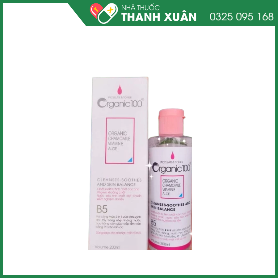 Micellar &amp; Toner ORGANIC 100 cung cấp dưỡng chất, độ ẩm cho làn da sạch sẽ, mịn màng