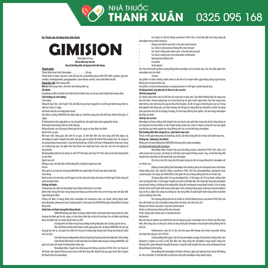 Gimision thuốc dự phòng và điều trị thiếu hụt thần kinh do thiếu máu cục bộ sau xuất huyết dưới màng nhện