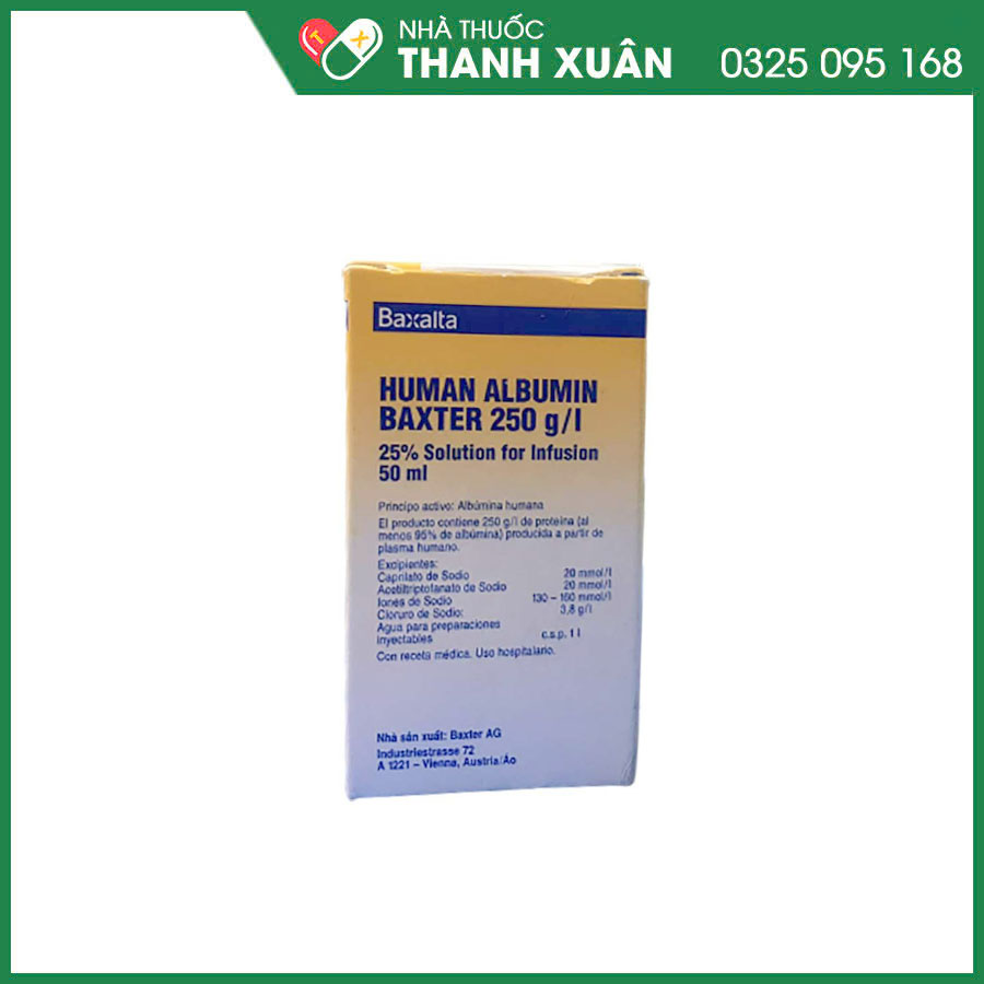 Human Albumin Baxter 250g/l giúp phục hồi và duy trì thể tích máu trong các trường hợp giảm thể tích máu