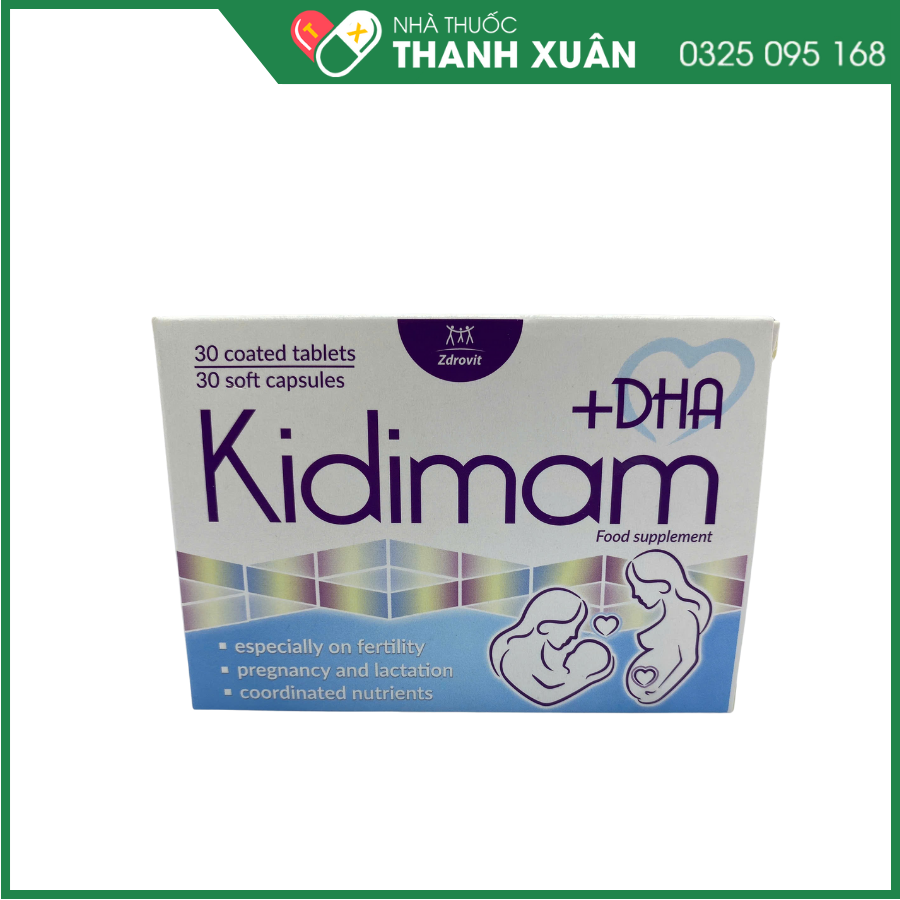 Kidimam+DHA bổ sung DHA, acid folic và các vitamin, khoáng chất cho phụ nữ mang thai và cho con bú