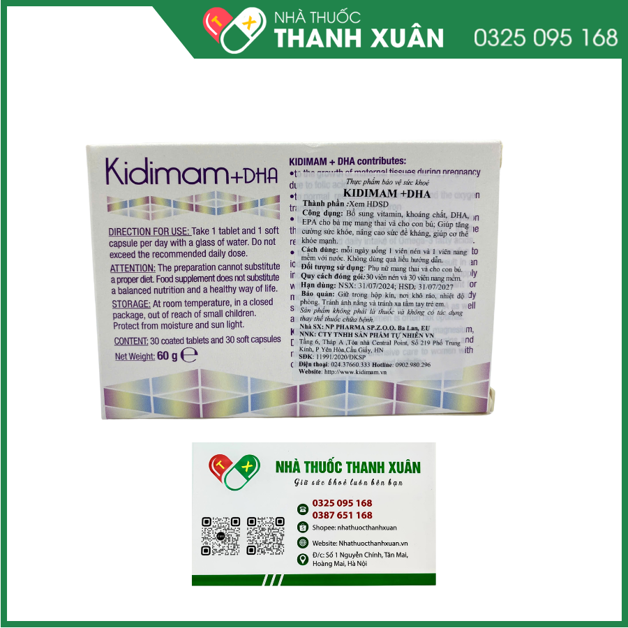 Kidimam+DHA bổ sung DHA, acid folic và các vitamin, khoáng chất cho phụ nữ mang thai và cho con bú