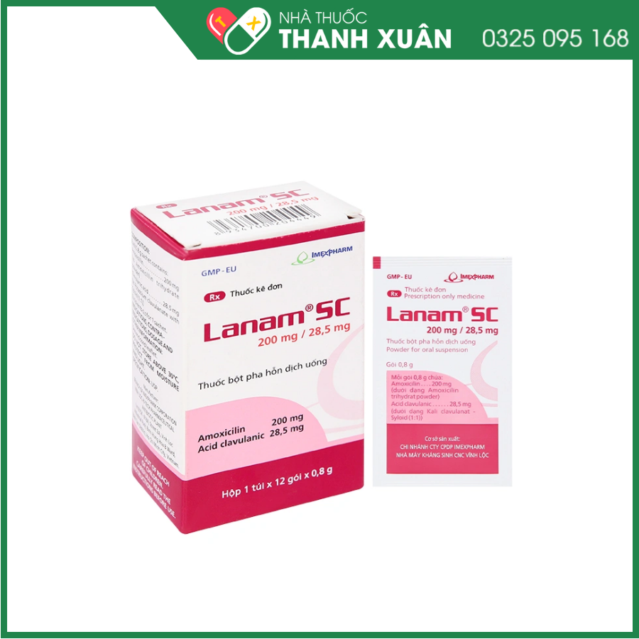 Bột pha hỗn dịch uống Lanam SC 200mg/28,5mg trị nhiễm khuẩn