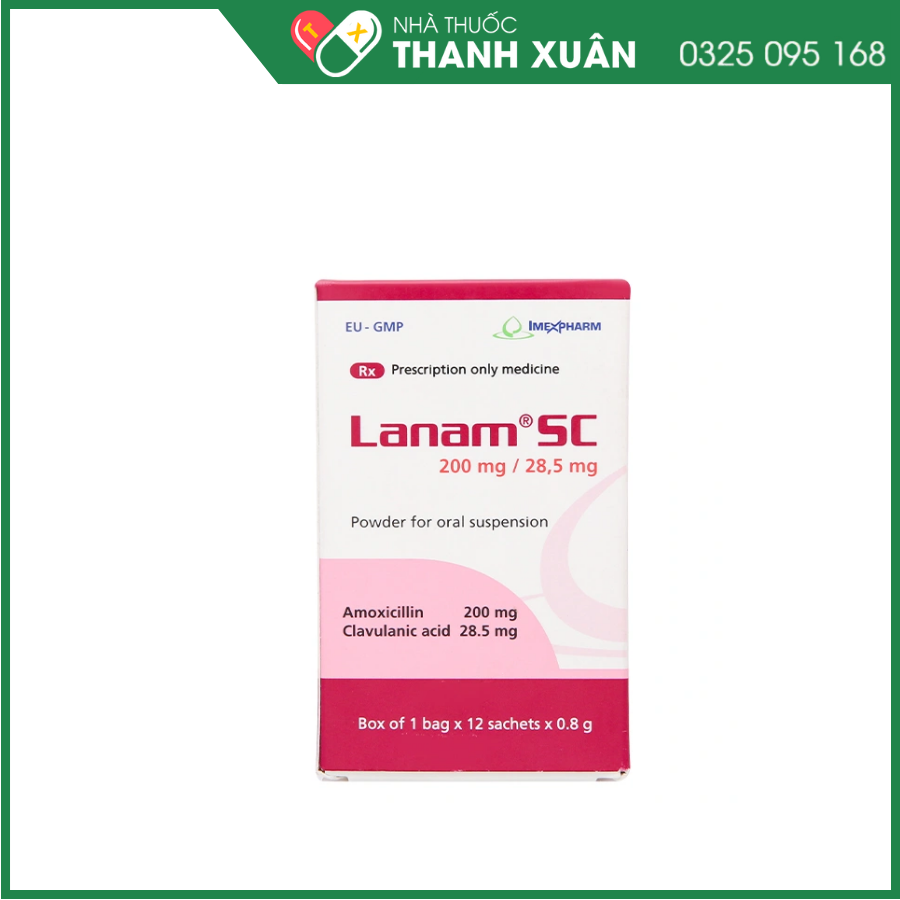 Bột pha hỗn dịch uống Lanam SC 200mg/28,5mg trị nhiễm khuẩn