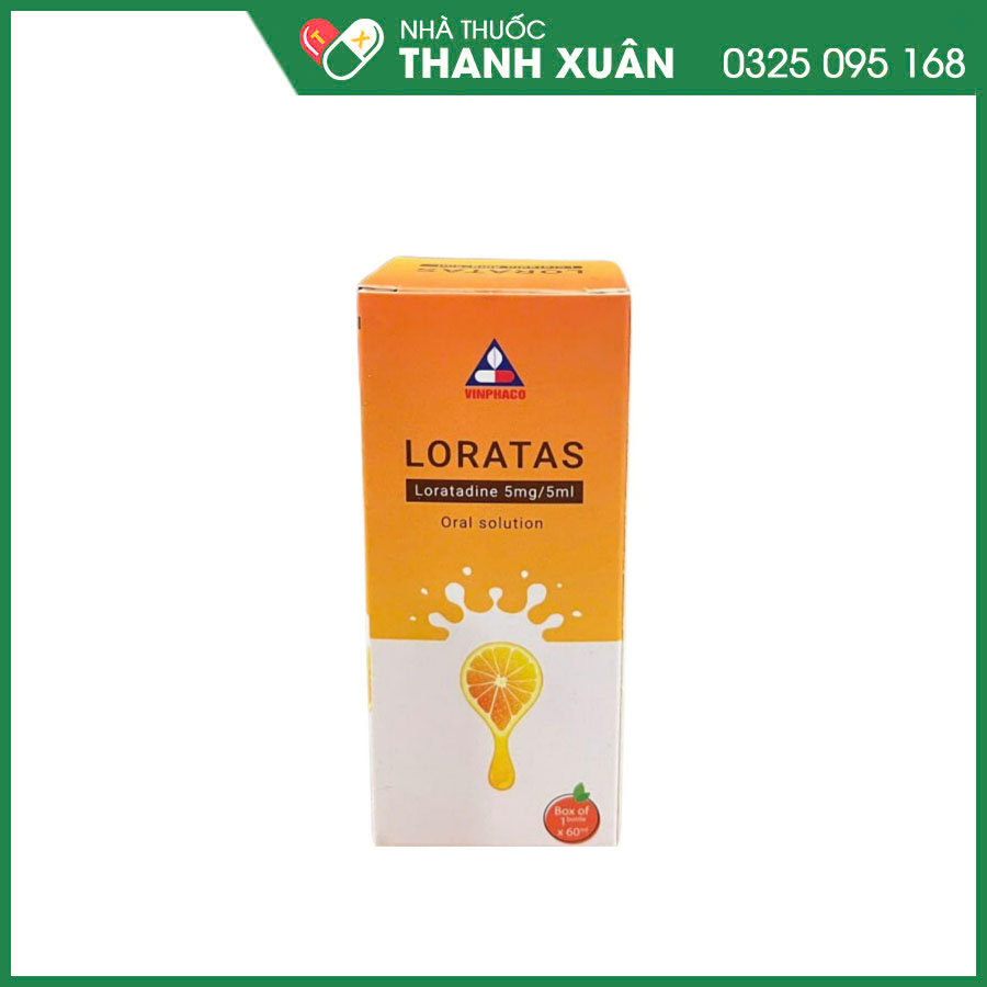 Loratas 5mg/5ml thuốc điều trị các triệu chứng hắt hơi, sổ mũi, mẩn ngứa, mề đay