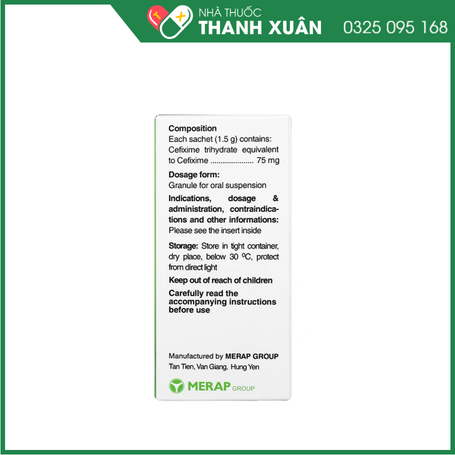 Cốm pha hỗn dịch uống Mecefix-B.E 75mg trị nhiễm khuẩn