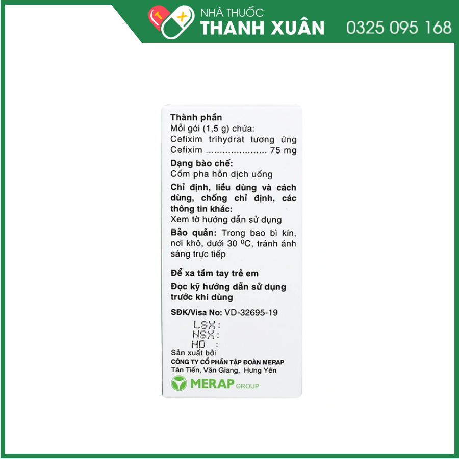 Cốm pha hỗn dịch uống Mecefix-B.E 75mg trị nhiễm khuẩn
