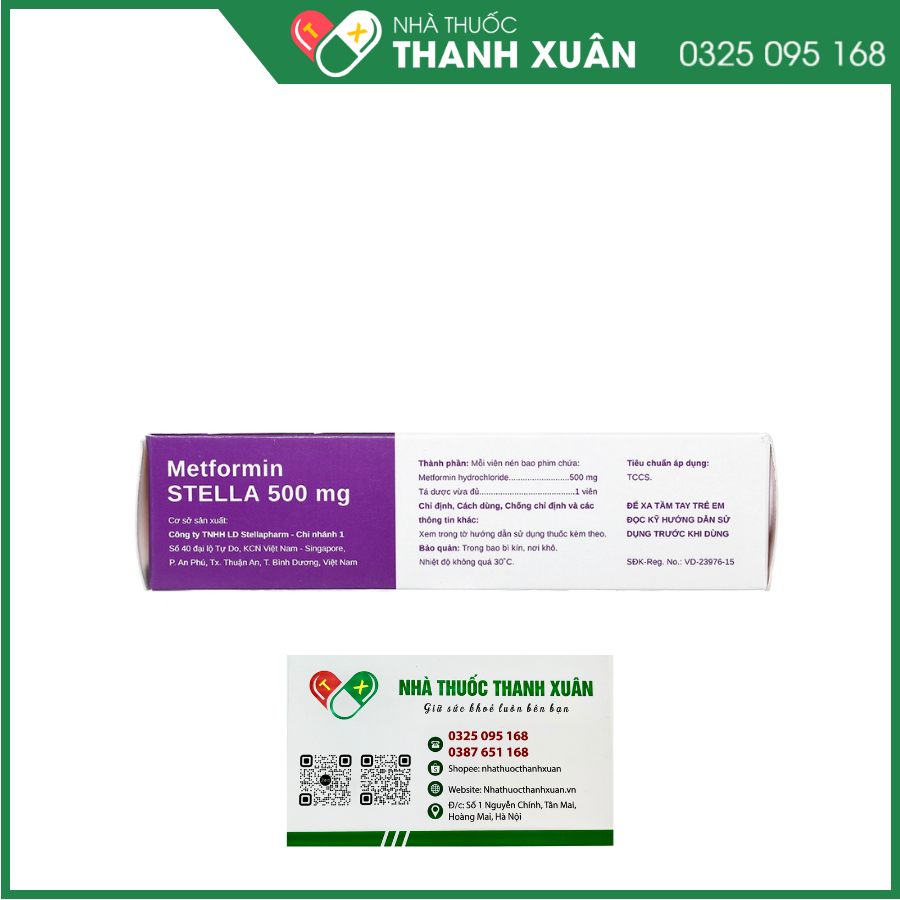 Viên nén Metformin Stella 500mg điều trị bệnh đái tháo đường týp 2